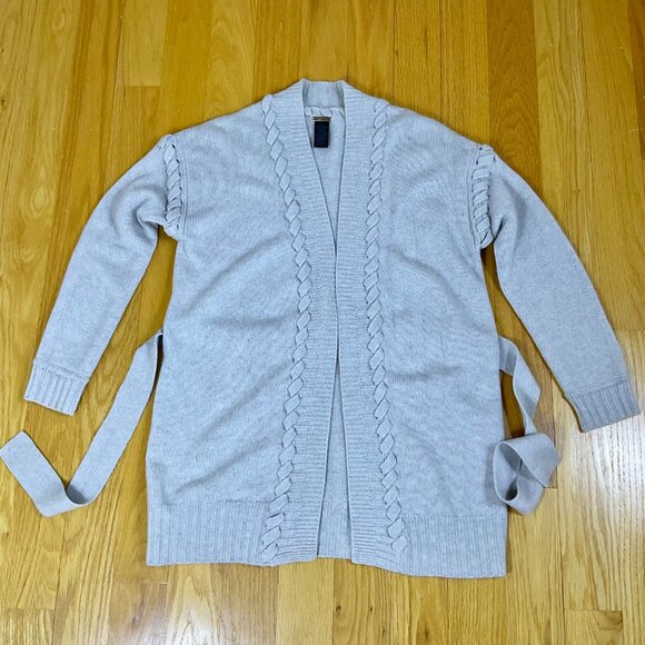 Magaschoni Sweater Cardigan Cashmere Long Line Belted Braid Detail Gray (S) - Picture 5 of 8